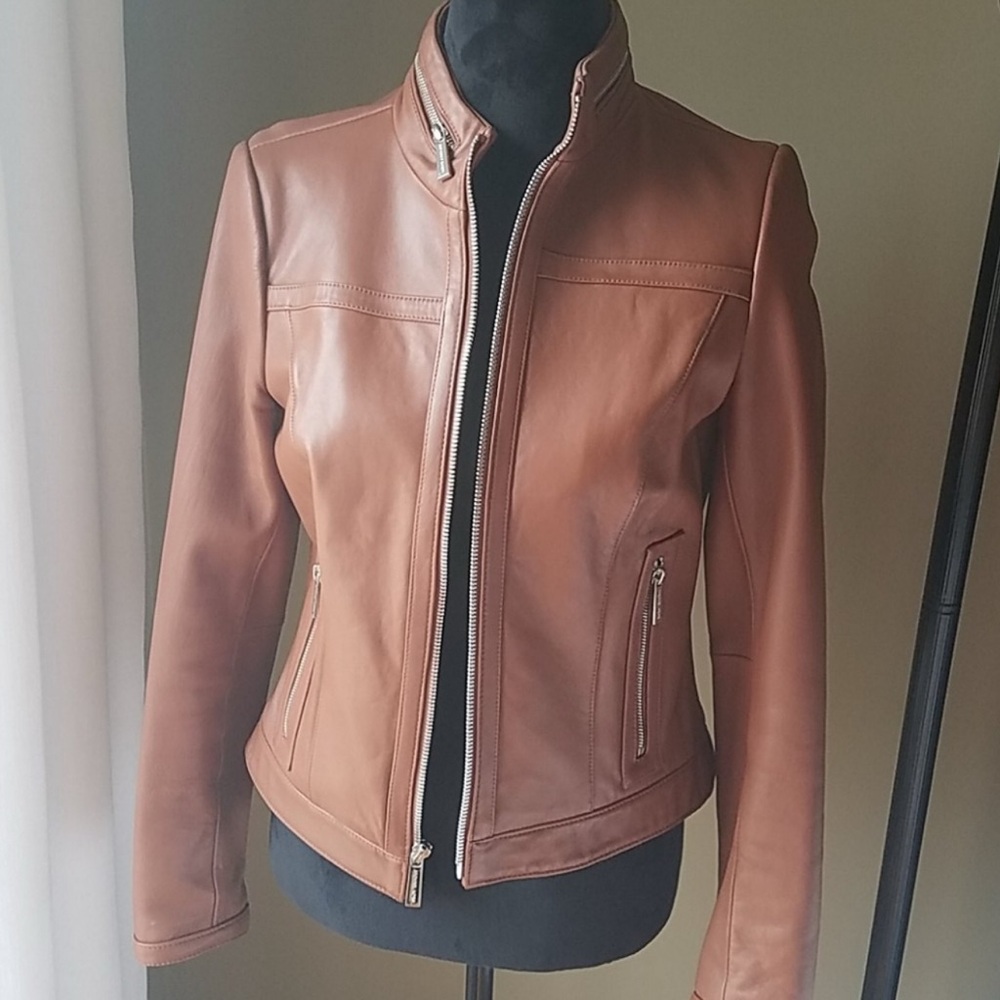 Michael Kors coñac Tan Leather Jacket